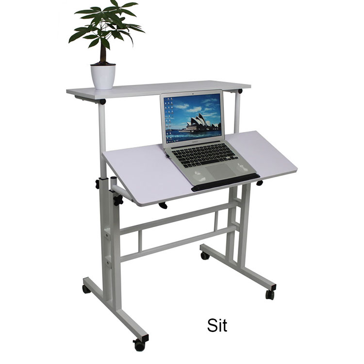 Wheel Mobile Stand Up Sit Desk Height Adjustable Riser Desk Table